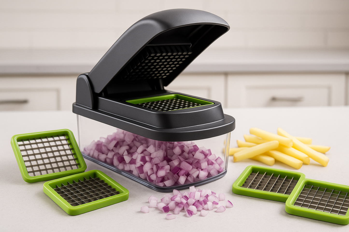 Food Onion Salad Veggie Chopper with Container - French Fry Potato Dicer Slicer Cutter - Kitchen Tools Gadgets