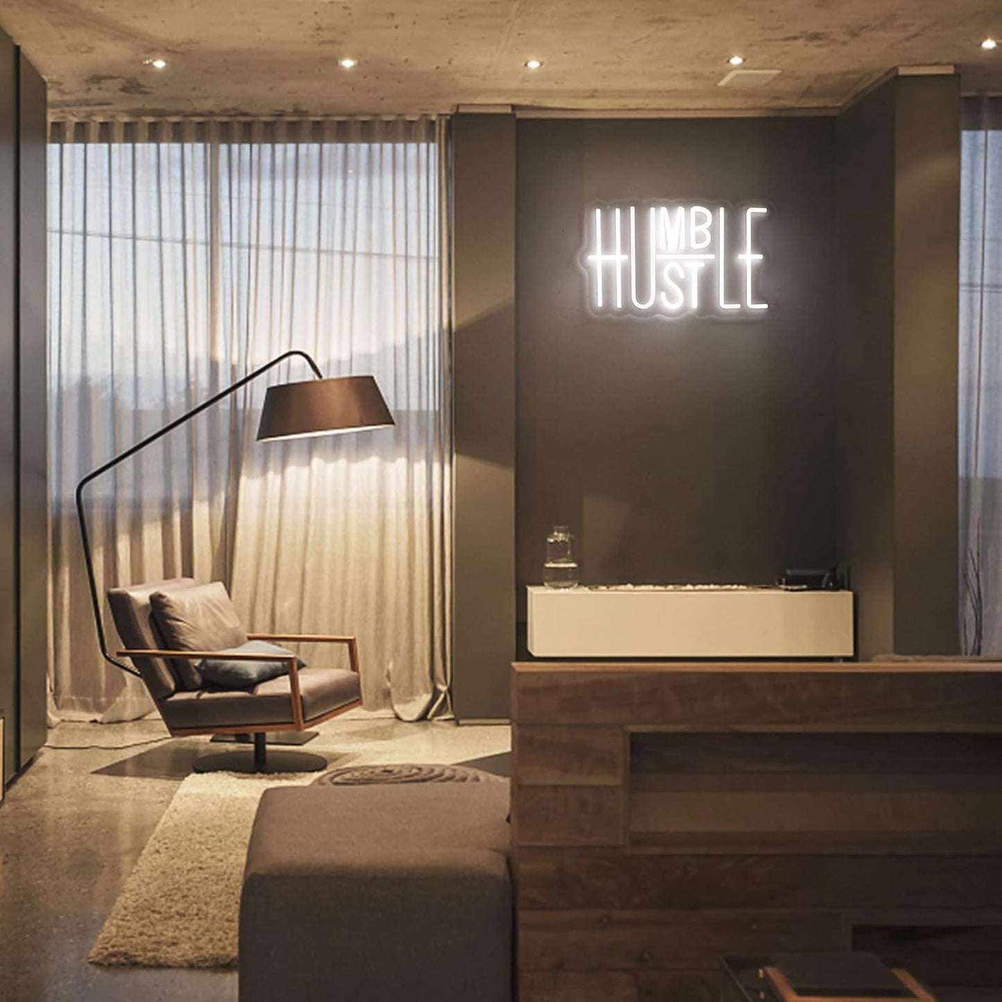 Bright Hustle and Humble Neon Sign