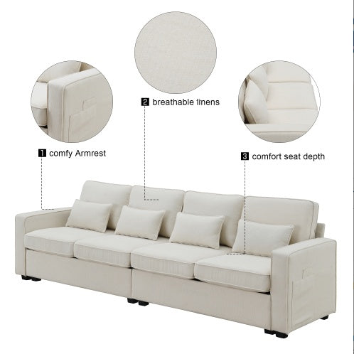 Cozy Linen Sofa with Pockets