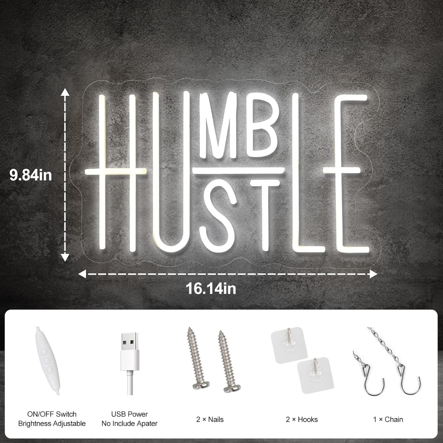 Bright Hustle and Humble Neon Sign
