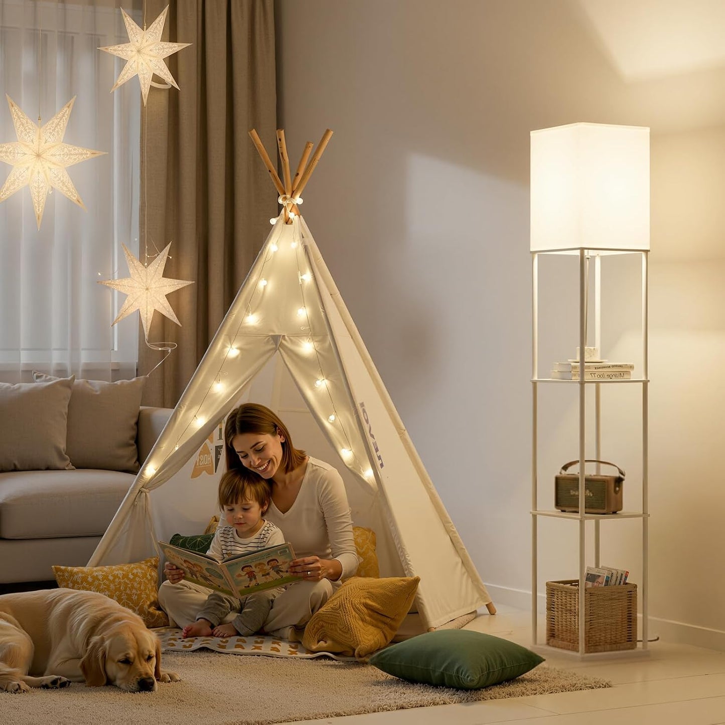 Elegant Standing Lamp with Shelves
