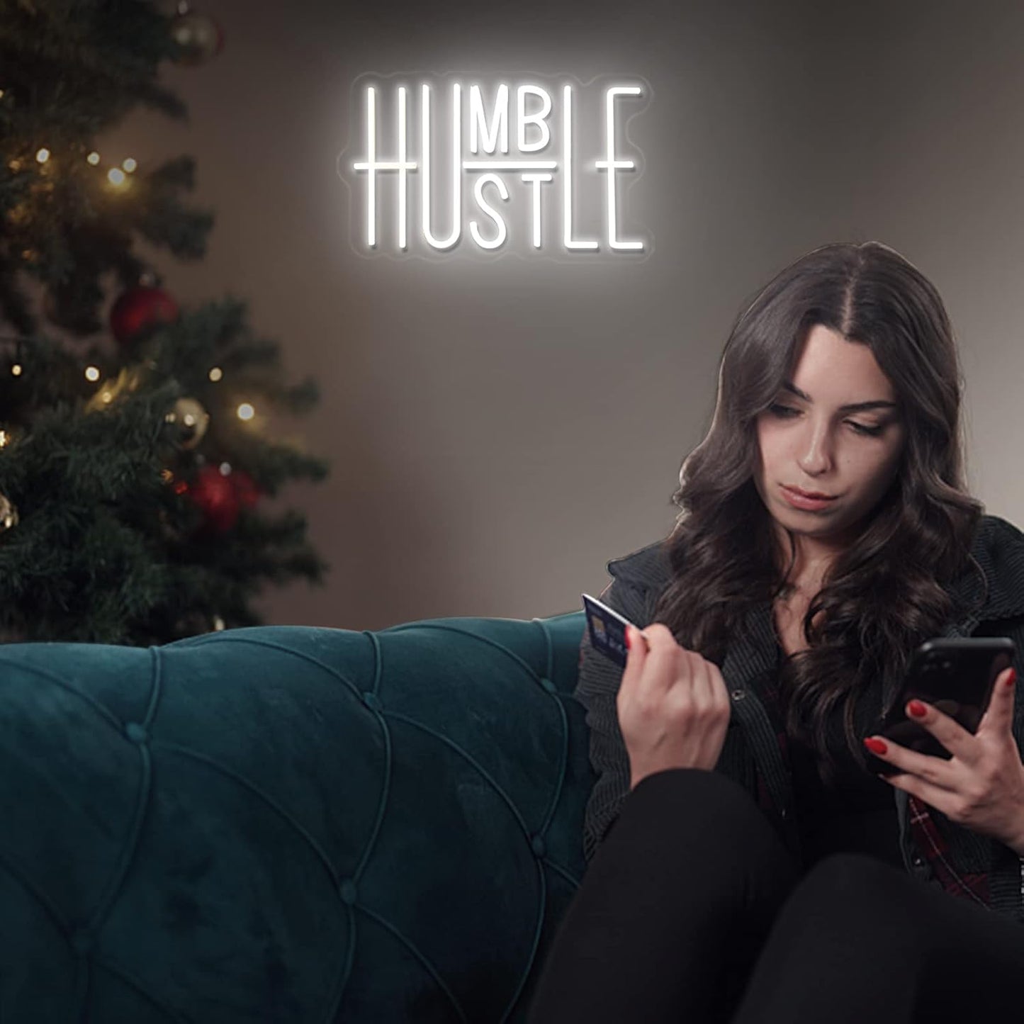 Bright Hustle and Humble Neon Sign