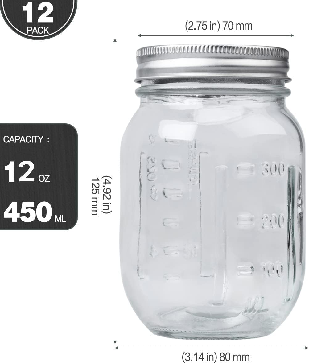 12 Pack Mason Jars 12 OZ
